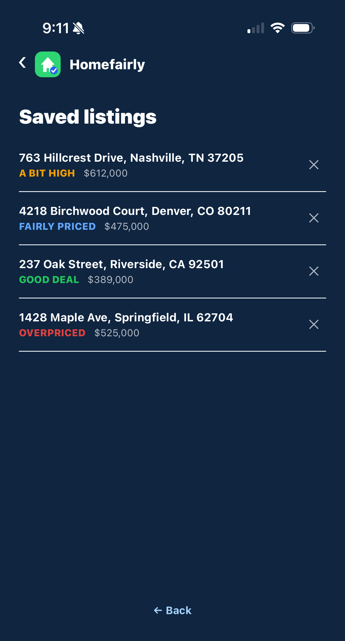 Saved listings